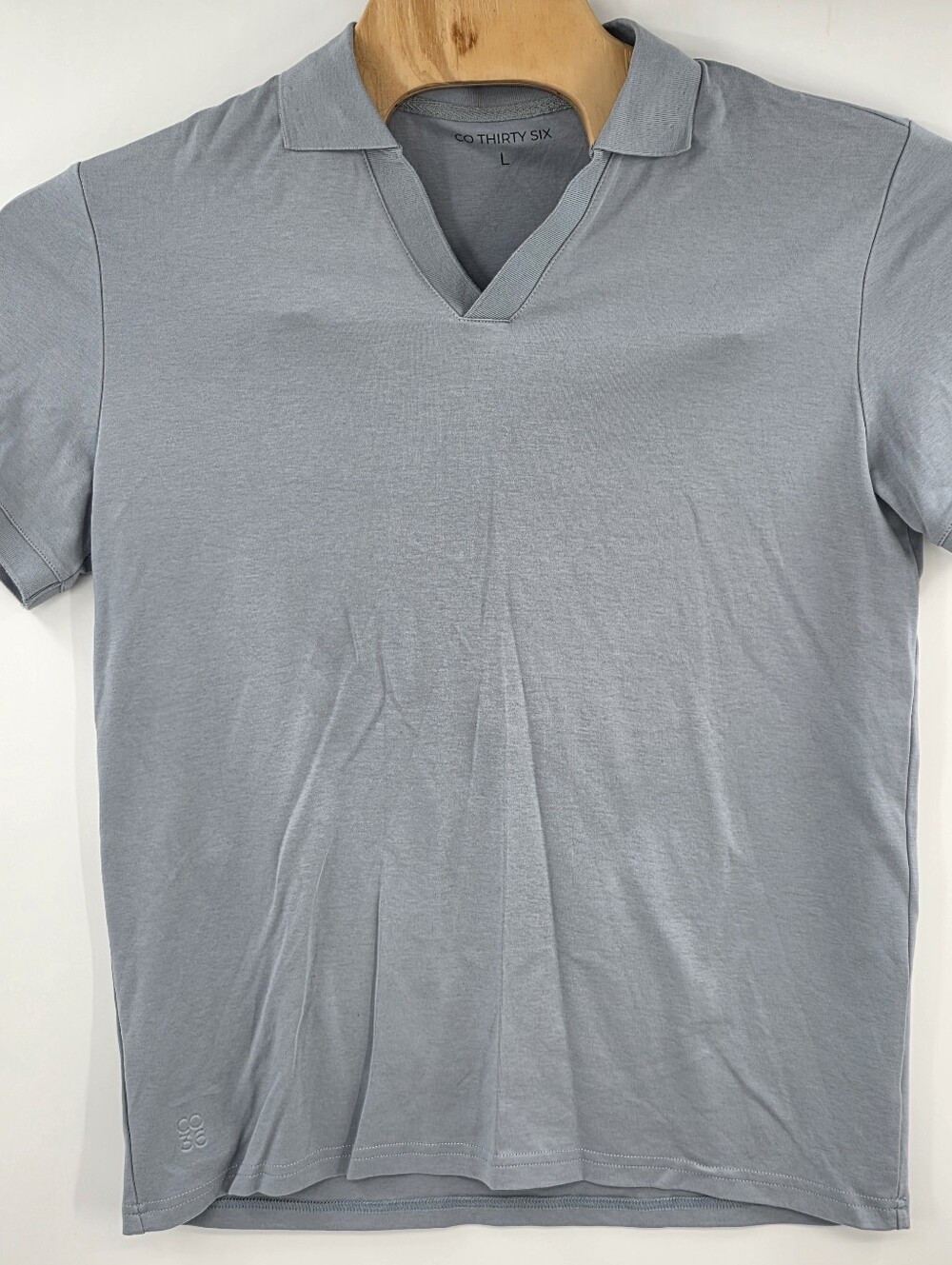 Co Thirty Six CO36 Polo Shirt Mens L Gray Stretch Cotton Golf Johnny Collar